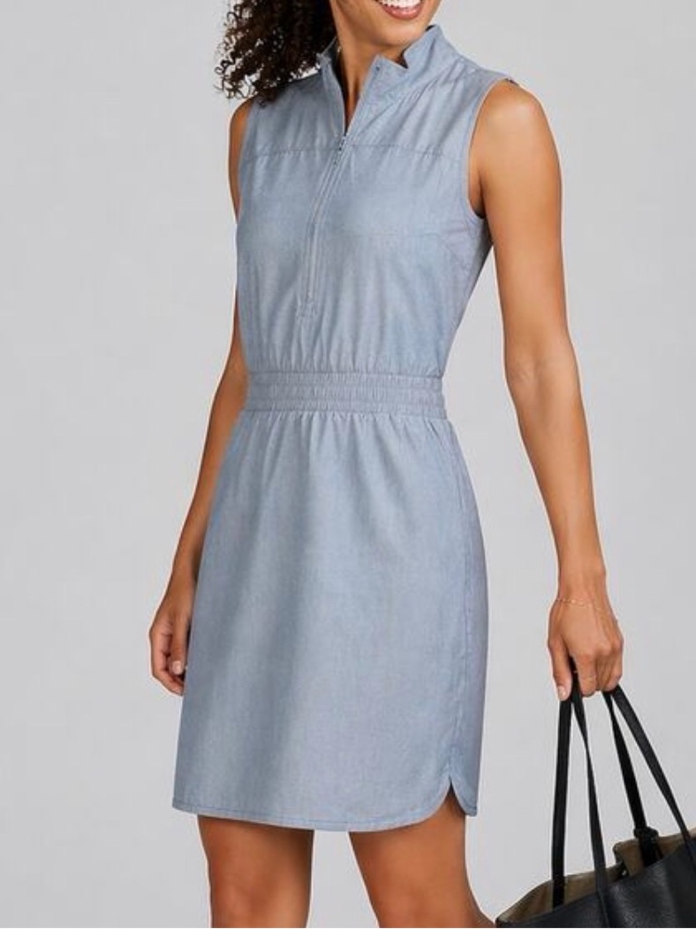 Elle Sport Sleeveless Light Blue Chambray Dress with Elastic Waist, XL